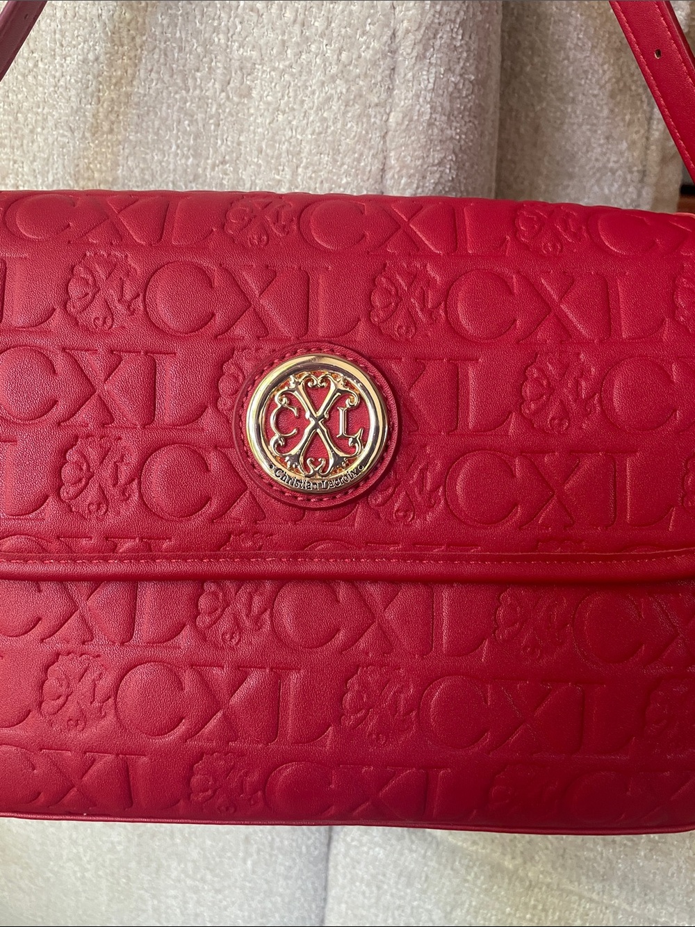 CXL Christian Lacroix Embossed Red Shoulder Bag with Gold Accents Logo - Picture 3 of 14